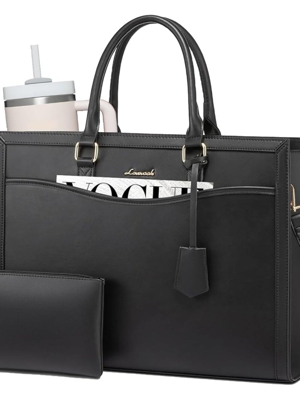 Laptop Tote Bag for Women, Large Work Computer Bag with Cup Holder